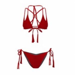SimiSwimwear Reversible Red & Grey "V"
Shaped Triangle Top and Brazilian Bottoms